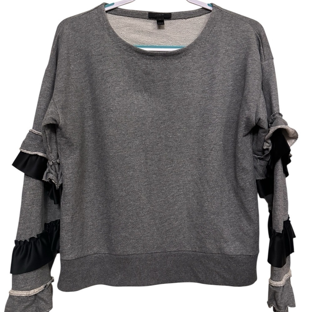 EUC J. Crew Heather Gray Top with Ruffle Detail